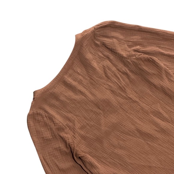 Marine Layer Brown Cotton Gauze Split Neck Boho 3/4 Sleeve Blouse Lightweight XS - Picture 10 of 10